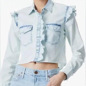 Alice olivia crop ruffle denim top